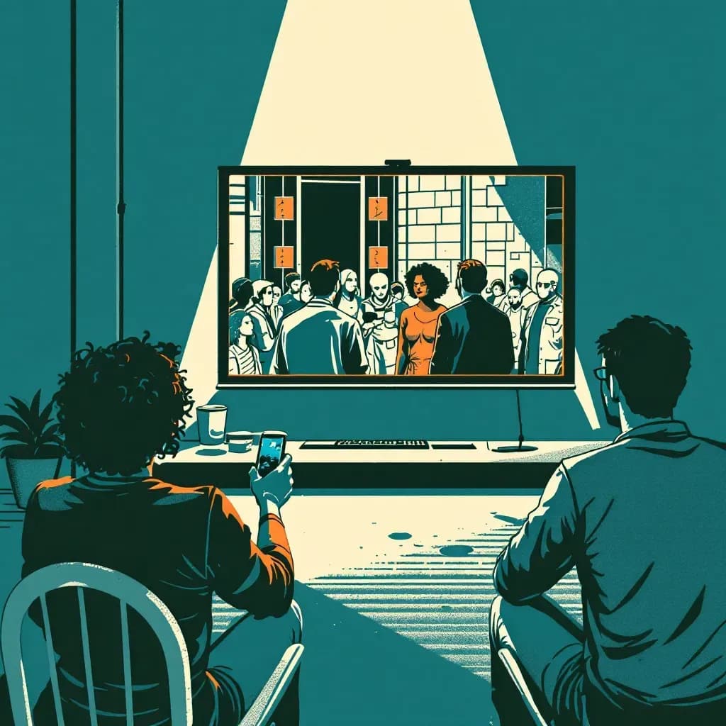 A live streaming screen displaying a crime being committed, with viewers watching in real-time, symbolizing both immediate evidence capture and the impact of witnessing traumatic events live.