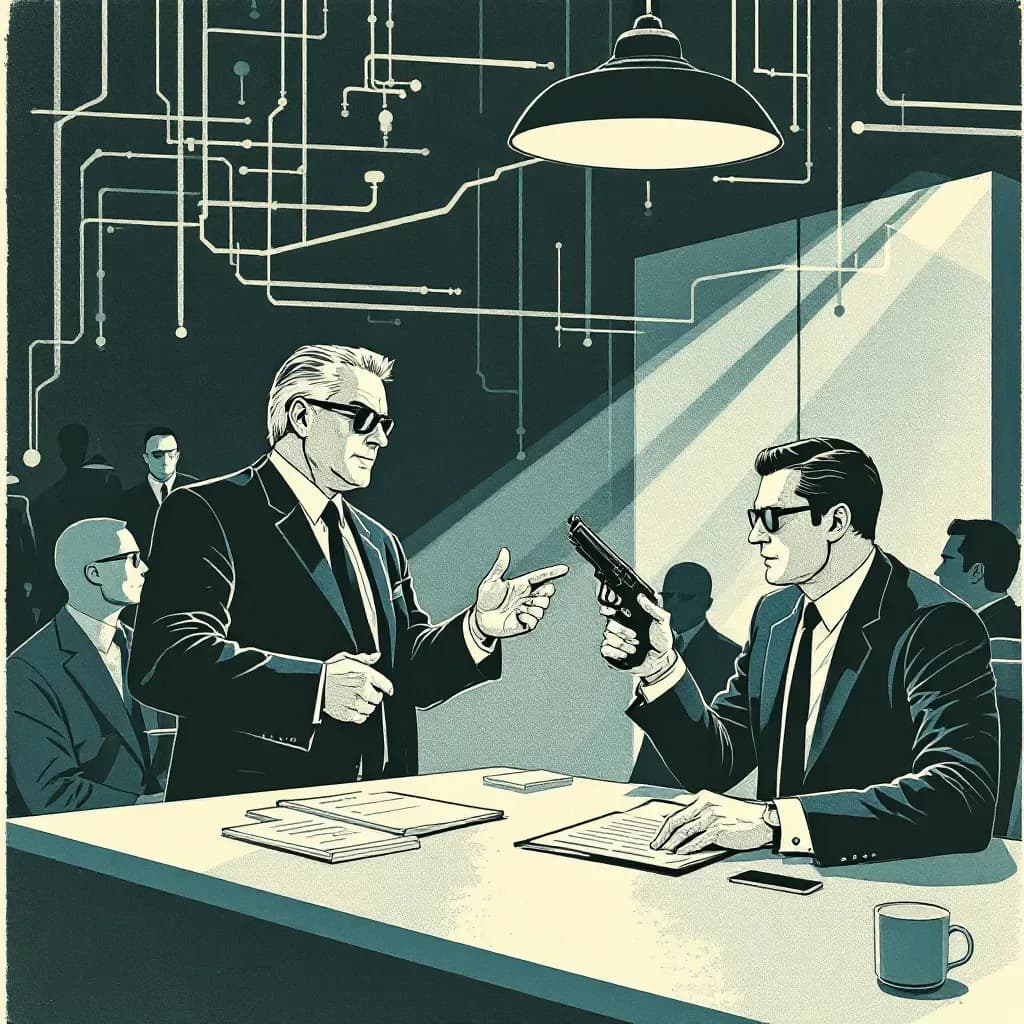 Organized crime network with a central middle manager coordinating operations, interacting with subordinates and superiors; police surveillance focused on the manager; interaction characterized by secrecy and strategic planning.