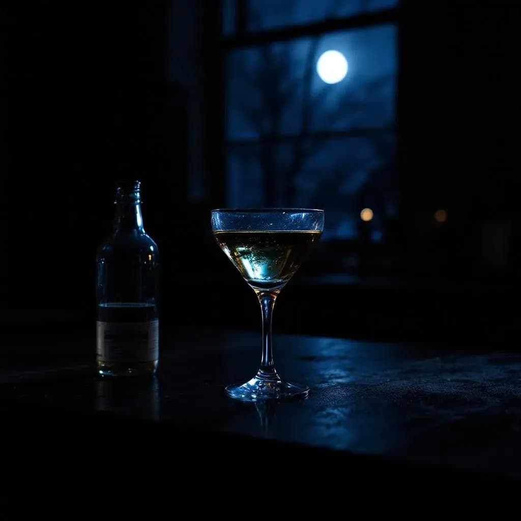 Cocktailglas på mørkt køkkenbord