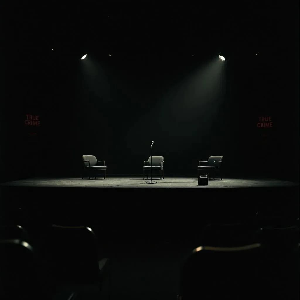 Konferencescene med mikrofon og tomme stole