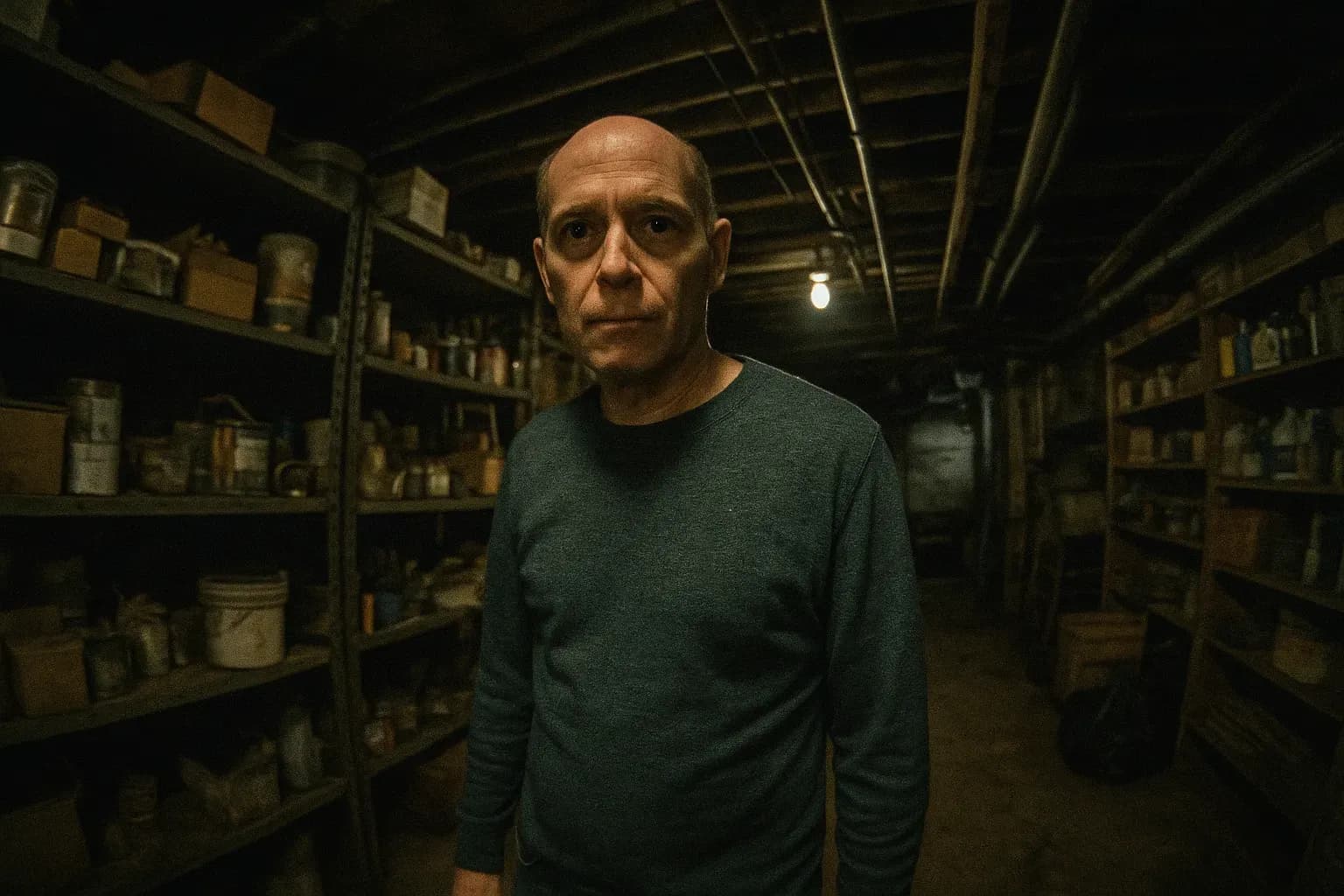 En skikkelse, der ligner Pedro Hernandez, står i kælderen af en SoHo-butik, blandt rodede hylder og dæmpet belysning, stedet for hans tilståelse om forsvindingen af Etan Patz.